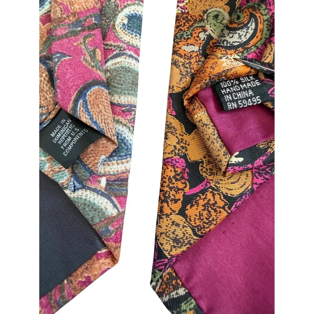 Lot- 2 Gitano Stefano Rossini Silk Neck Tie Mens Floral Paisley Vintage 90's